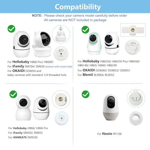 Derebir Adjustable Baby Monitor Wall Mount Compatible with Hellobaby, iFamily, OKAIDI, Blemil, ANMEATE, Nooie, for HelloBaby HB6550/HB6560/HB65/HB66/HB6339, 1/4 Thread Connection, Camera Not Included - Image 2