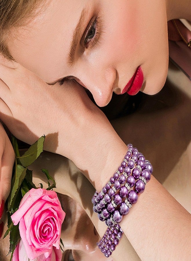 Coiris 4pcs Imitation Pearl Bracelets Crystal Women Multi Layer (BR1113-purple) - Image 4
