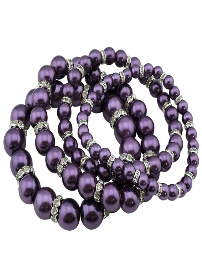 Coiris 4pcs Imitation Pearl Bracelets Crystal Women Multi Layer (BR1113-purple) - Image 1
