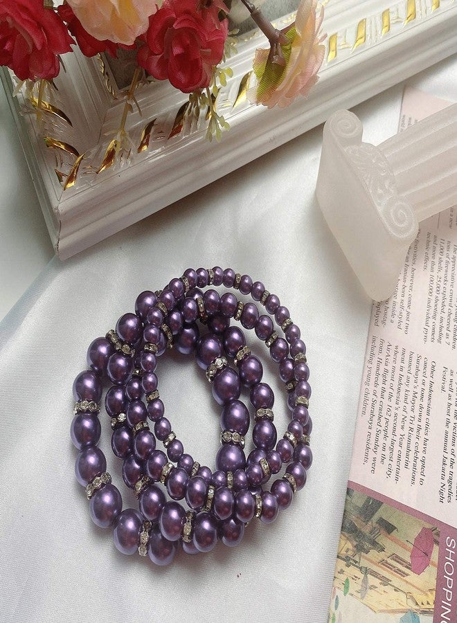 Coiris 4pcs Imitation Pearl Bracelets Crystal Women Multi Layer (BR1113-purple) - Image 2