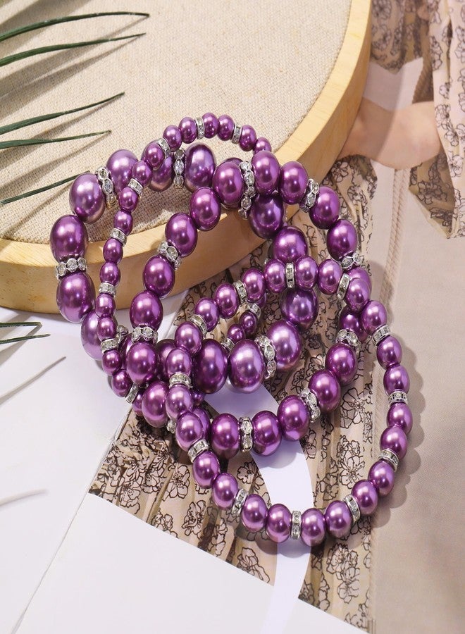 Coiris 4pcs Imitation Pearl Bracelets Crystal Women Multi Layer (BR1113-purple) - Image 3