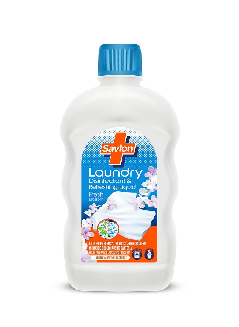 Savlon Laundry Disinfectant and Refreshing Liquid After Detergent Wash Fresh Blossom Fresh Fragrance Lasts Upto 72 hrs Gentle and Safe on Clothes No Bleach Kills Odour Causing Bacteria 500ml
