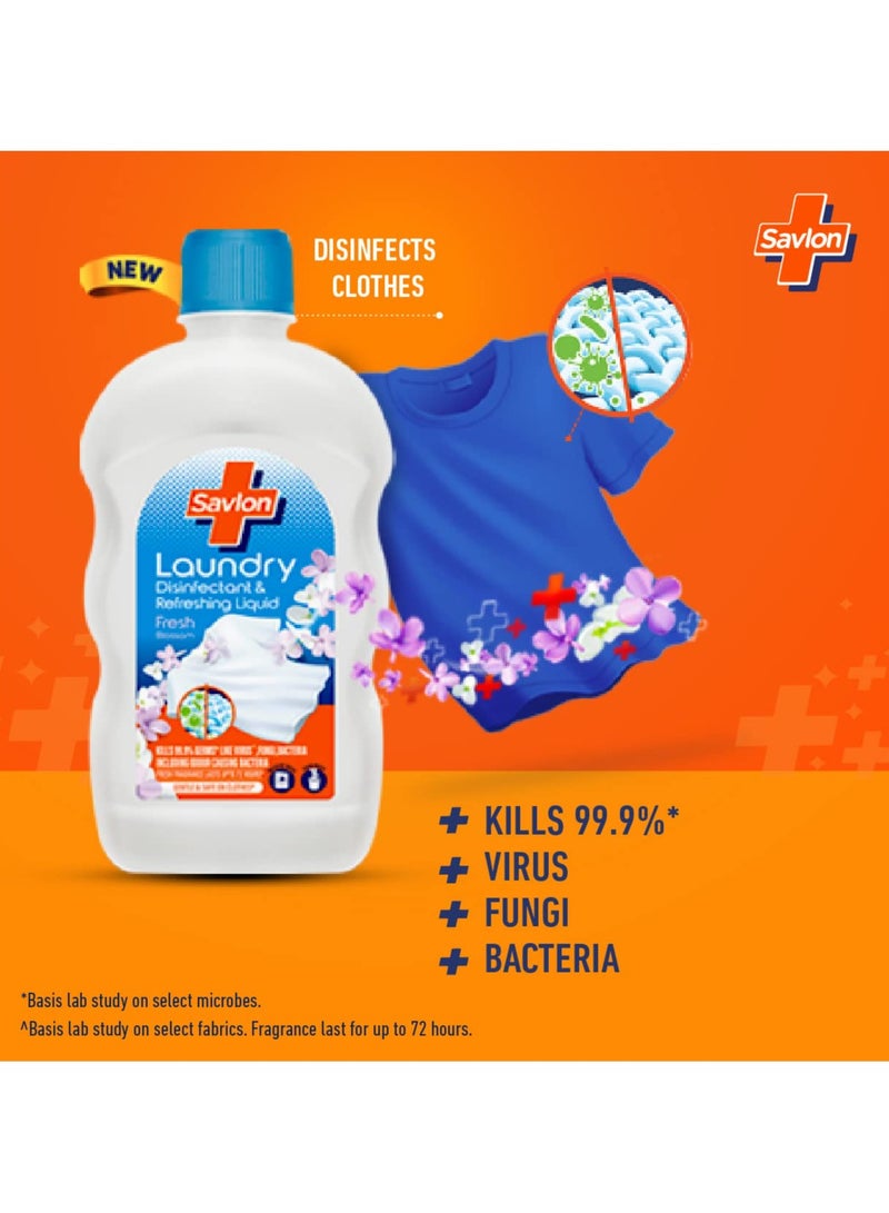 Savlon Laundry Disinfectant and Refreshing Liquid After Detergent Wash Fresh Blossom Fresh Fragrance Lasts Upto 72 hrs Gentle and Safe on Clothes No Bleach Kills Odour Causing Bacteria 500ml