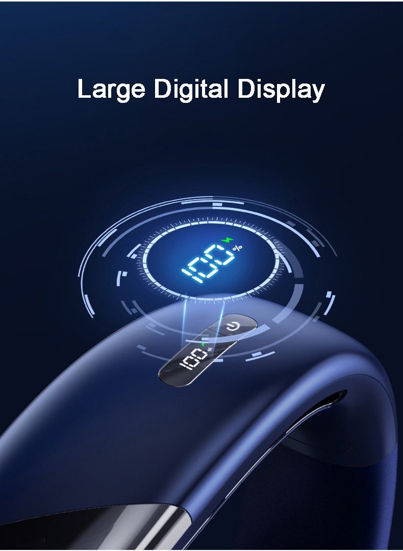 OULIYO - Neck Fan Portable Rechargeable, 360° Surrounding Strong Wind, Five-Speed Portable Fan with Digital Display of Power（Blue） - Image 1