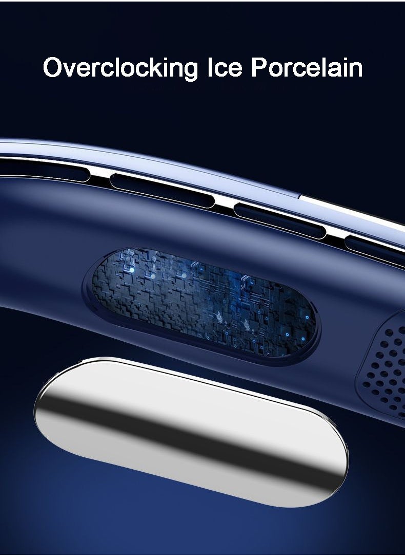 OULIYO - Neck Fan Portable Rechargeable, 360° Surrounding Strong Wind, Five-Speed Portable Fan with Digital Display of Power（Blue） - Image 1