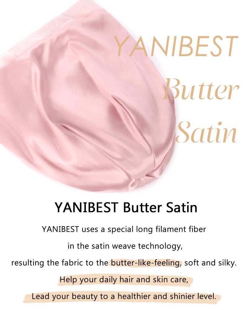 YANIBEST Silk Satin Bonnet Hair Wrap for Sleeping, Adjustable Slouchy Beanie for Women, Silk Lined for Curly Hair and Braids, Pink - Image 4