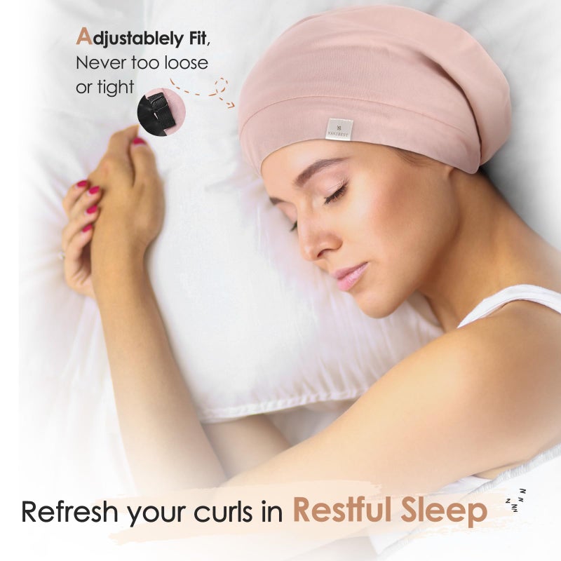 YANIBEST Silk Satin Bonnet Hair Wrap for Sleeping, Adjustable Slouchy Beanie for Women, Silk Lined for Curly Hair and Braids, Pink - Image 3