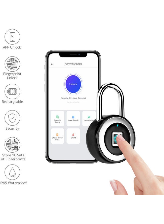 NIBEMINENT Smart Bluetooth Fingerprint Padlock Black  - Image 4