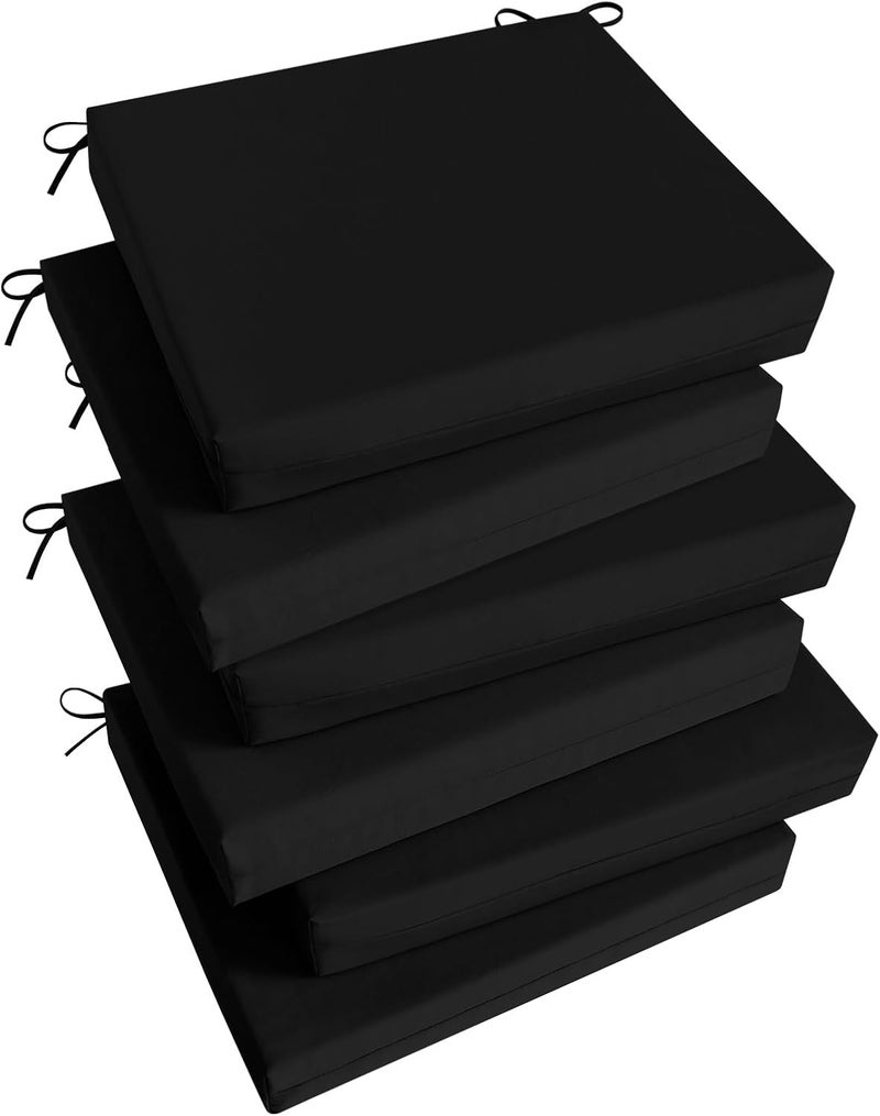 Basic Beyond Outdoor Chair Cushions for Patio Furniture, Waterproof Outdoor Cushions, Square Corner Patio Chair Cushions Set of 6 with Ties, 18.5"x16"x3", Black - Image 1