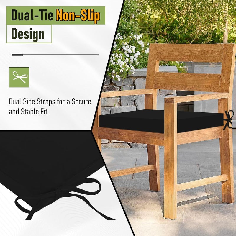 Basic Beyond Outdoor Chair Cushions for Patio Furniture, Waterproof Outdoor Cushions, Square Corner Patio Chair Cushions Set of 6 with Ties, 18.5"x16"x3", Black - Image 4