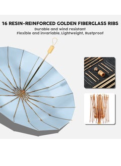 KASTWAVE Sun Rain Compact Umbrella, UPF 50+ UV Protection 16 Fibreglass Ribs Super Windproof Folding Umbrella Parasol, Sun Blocking Travel Golf UV Umbrella  - Image 2