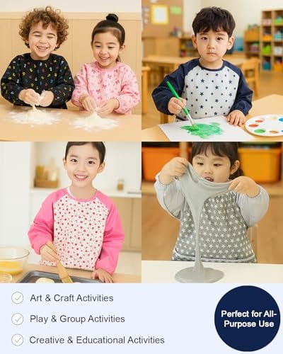 Plie Waterproof Kids Art Smocks 20 Colors (Age 1-10, S-XXL size), Black Stripe (59-XXL) - Image 5