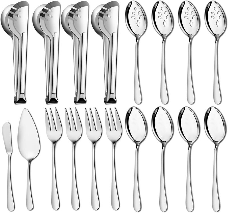 Pleafind 18Piece Stainless Steel Utensil Set  Serving Spoons Slotted Spoons Forks Tongs Pie Server Butter Knife for Parties  Banquets - Image 1