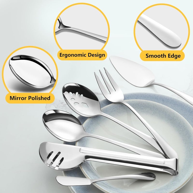 Pleafind 18Piece Stainless Steel Utensil Set  Serving Spoons Slotted Spoons Forks Tongs Pie Server Butter Knife for Parties  Banquets - Image 3