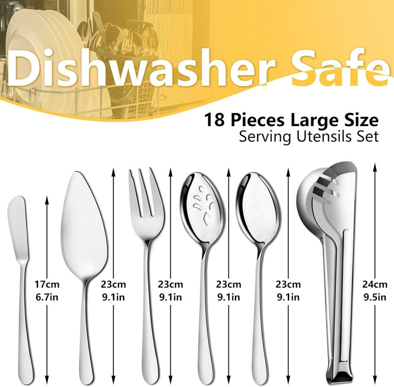 Pleafind 18Piece Stainless Steel Utensil Set  Serving Spoons Slotted Spoons Forks Tongs Pie Server Butter Knife for Parties  Banquets - Image 2