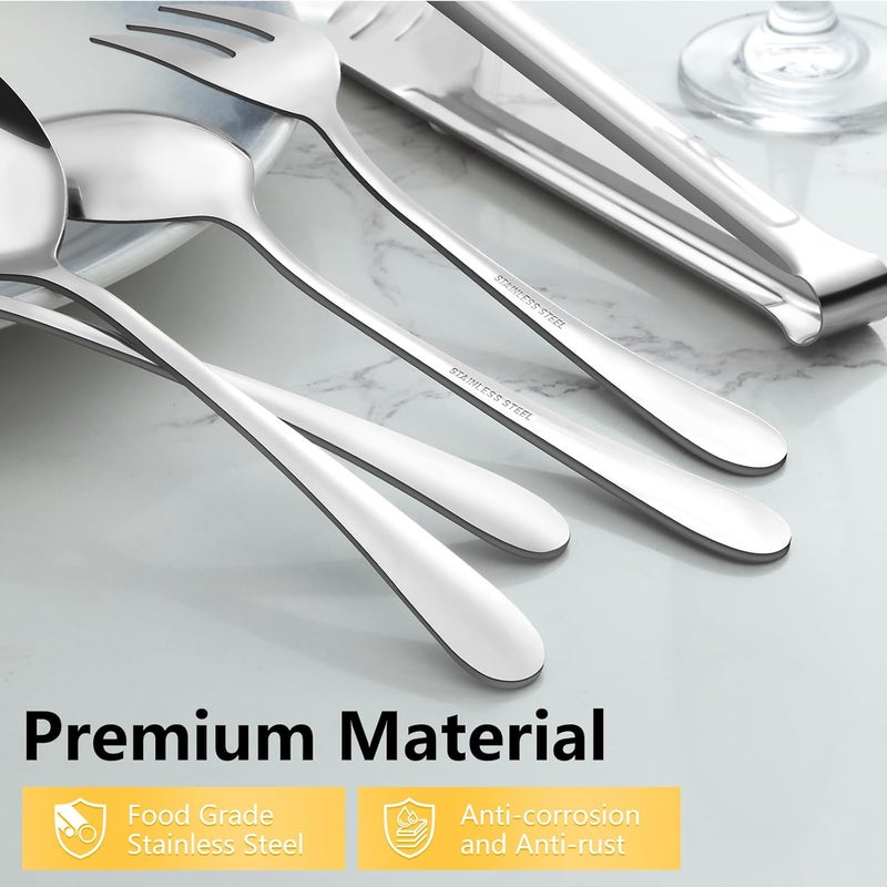 Pleafind 18Piece Stainless Steel Utensil Set  Serving Spoons Slotted Spoons Forks Tongs Pie Server Butter Knife for Parties  Banquets - Image 4