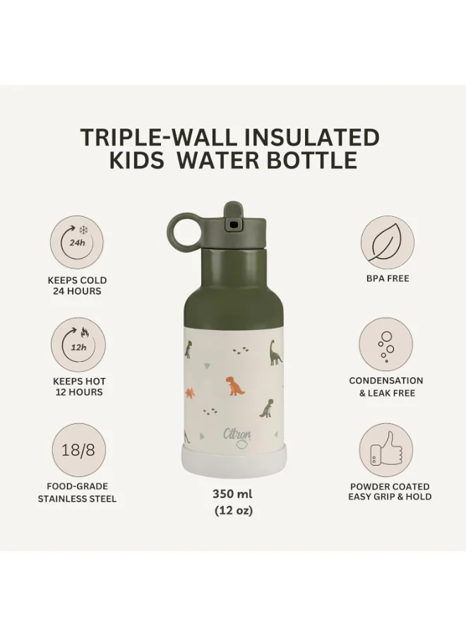 Citron Kids Water Bottle350 Ml , Vacuum Insulated Stainless Steelleak Proof, Eco - Friendly, Perfect For School And Traveldino - Green