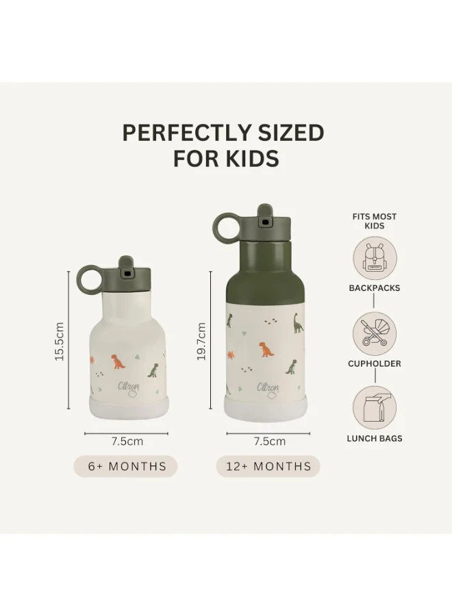 Citron Kids Water Bottle350 Ml , Vacuum Insulated Stainless Steelleak Proof, Eco - Friendly, Perfect For School And Traveldino - Green