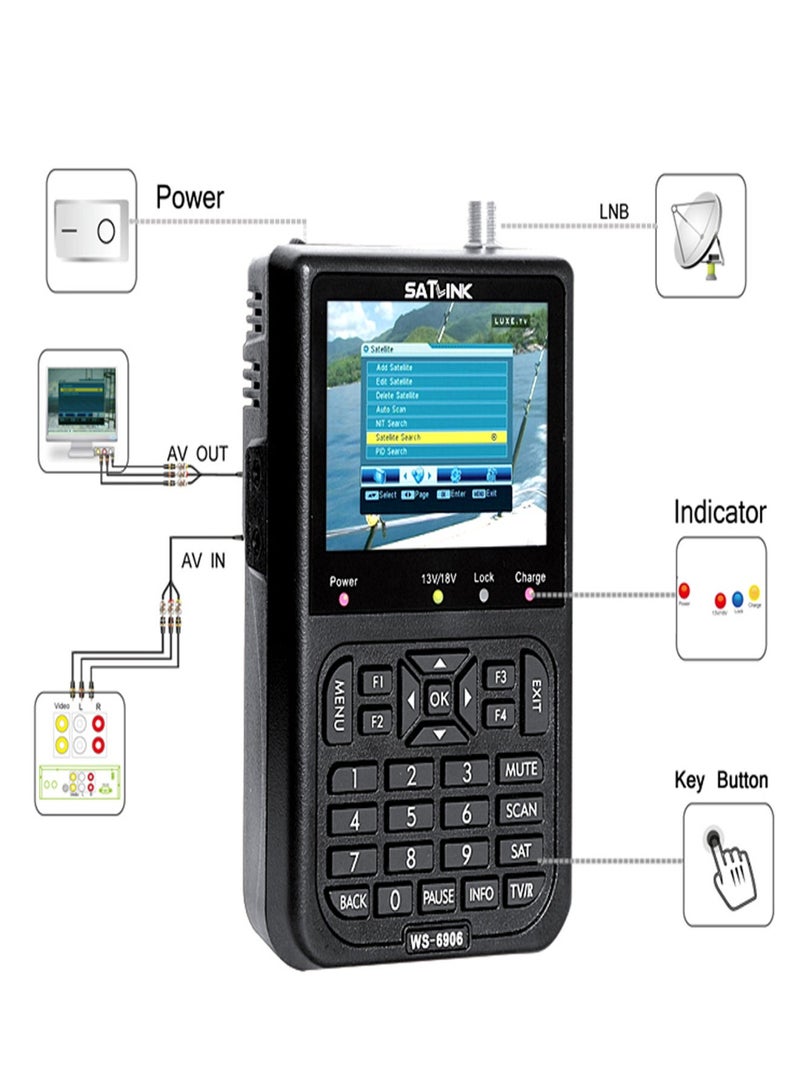 جهاز كشف إشارة القمر الصناعي الرقمي بشاشة LCD 3.5 بوصة SATLINK WS6906 - Image 5
