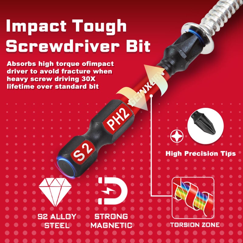 Geinxurn Impact Screwdriver Bits Set, 99 Pieces 1â€/2â€Multi Head Magnetic S2 Steel Driver Bits PH/SQ/Torx/Slotted/Pozi/Security Torx With Soft Base - Image 4