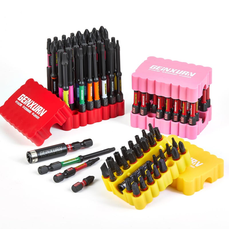 Geinxurn Impact Screwdriver Bits Set, 99 Pieces 1â€/2â€Multi Head Magnetic S2 Steel Driver Bits PH/SQ/Torx/Slotted/Pozi/Security Torx With Soft Base - Image 1