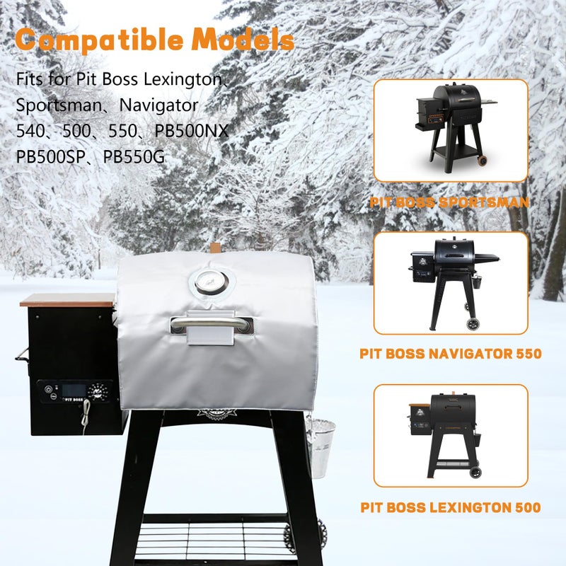 FlameDuty Insulation Blanket for Pit Boss Lexington/Sportsman/Navigator 550/540/500 Wood Pellet Smoker Grill,PB500NX PB500SP PB550G Insulation Blanket Grill Accessory for Winter Smoking,Silver - Image 3