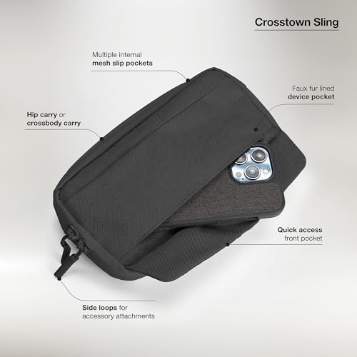 Incase Crosstown Sling. Compact, Durable Sling Bag with Weather-Resistant Woolenex, Crossbody or Hip Carry, Faux Fur-Lined Device Pocket, Easy Access Front Pocket - Black - Image 3