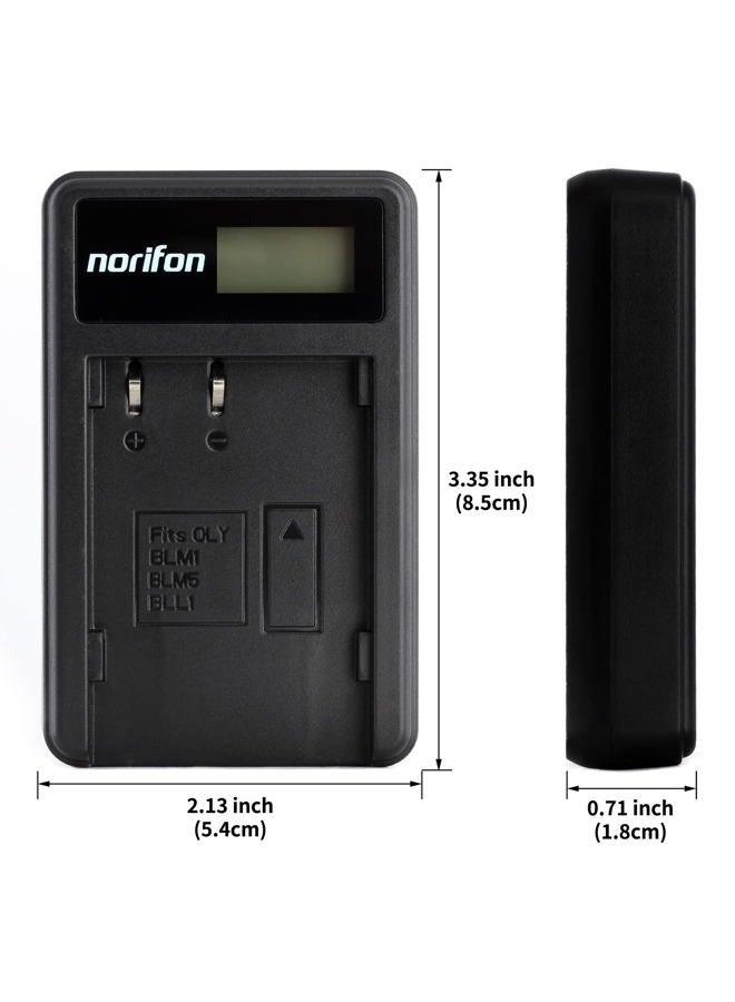 Norifon شاحن USB LCD BLM-1 لكاميرات أوليمبوس C-5060 وايد زوم، C-7070 وايد زوم، C-8080 وايد زوم، E-1، E-3، E-30، E-5، E-520، EVOLT E-300، EVOLT E-330، EVOLT E-500، EVOLT E-510 والمزيد - Image 4