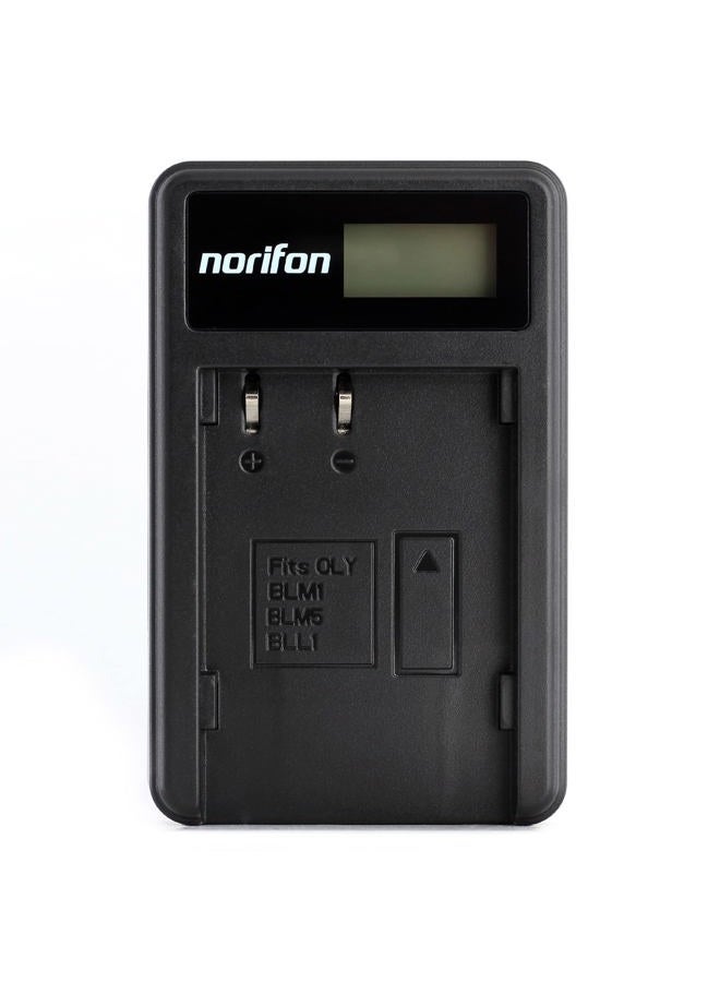 Norifon شاحن USB LCD BLM-1 لكاميرات أوليمبوس C-5060 وايد زوم، C-7070 وايد زوم، C-8080 وايد زوم، E-1، E-3، E-30، E-5، E-520، EVOLT E-300، EVOLT E-330، EVOLT E-500، EVOLT E-510 والمزيد - Image 1
