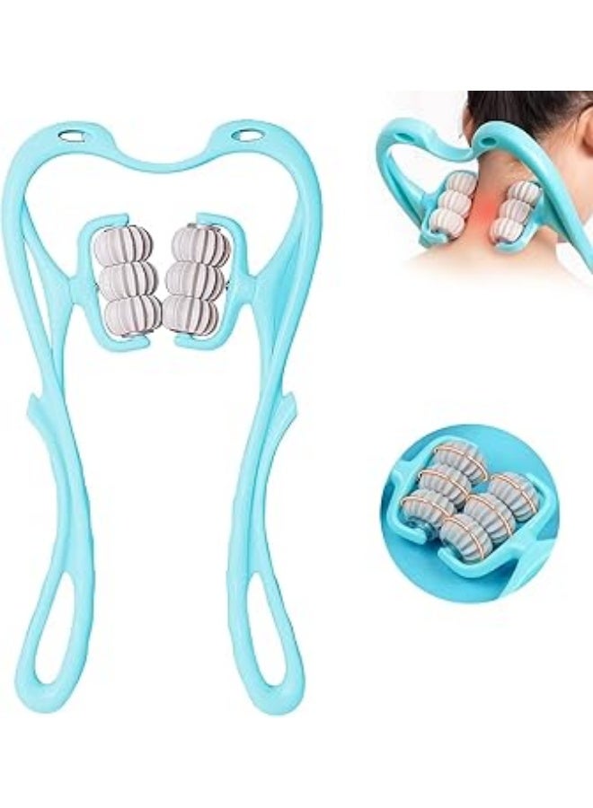 6-Wheel Manual Neck Massager – Deep Tissue Pressure Roller for Neck & Shoulder Pain Relief (Blue) - Image 1