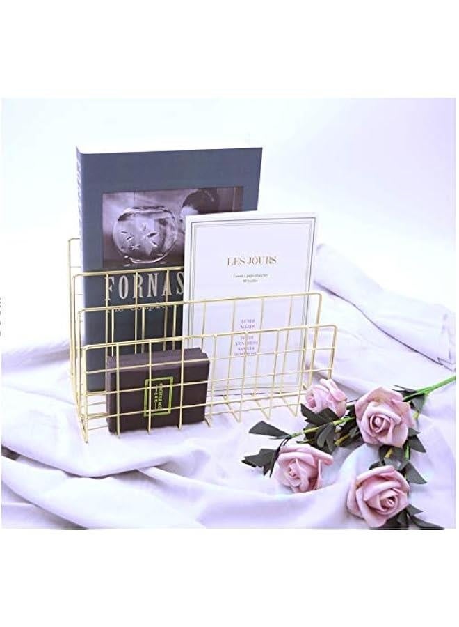 Magazine Holder,Desktop Letter Sorter, Organizer Rack for Home Office Mails Books Files Brochures Postcards Makeups and More, 3 Slot(Gold) - Image 4