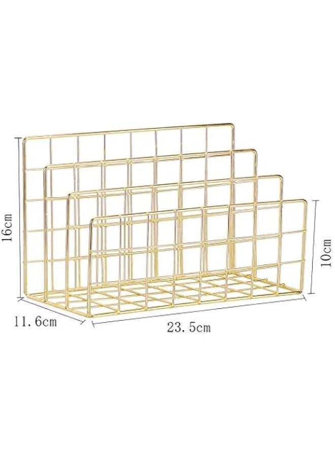 Magazine Holder,Desktop Letter Sorter, Organizer Rack for Home Office Mails Books Files Brochures Postcards Makeups and More, 3 Slot(Gold) - Image 2
