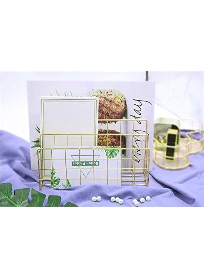 Magazine Holder,Desktop Letter Sorter, Organizer Rack for Home Office Mails Books Files Brochures Postcards Makeups and More, 3 Slot(Gold) - Image 3