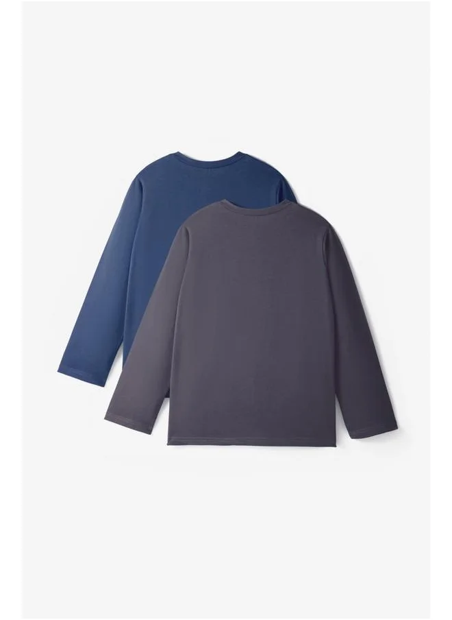 جون June Unisex Kids Long Sleeve 2-Pack Plain Tshirt Indigo - Anthracite