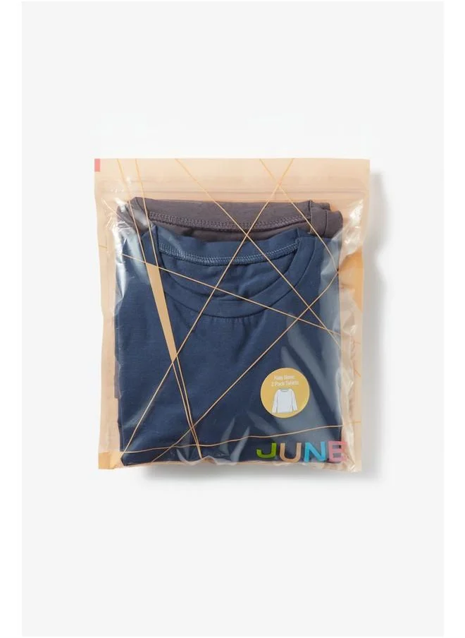 جون June Unisex Kids Long Sleeve 2-Pack Plain Tshirt Indigo - Anthracite