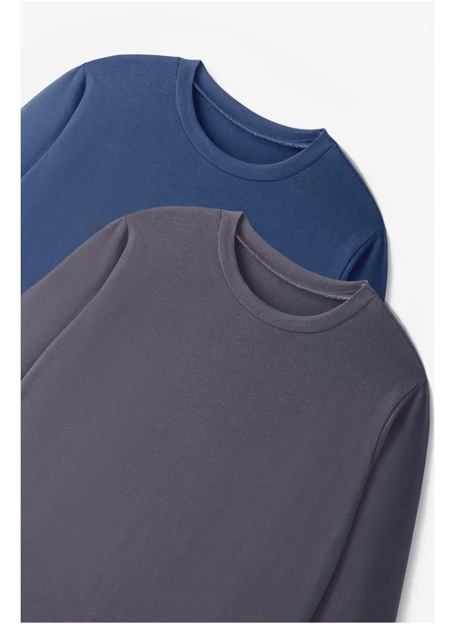 جون June Unisex Kids Long Sleeve 2-Pack Plain Tshirt Indigo - Anthracite