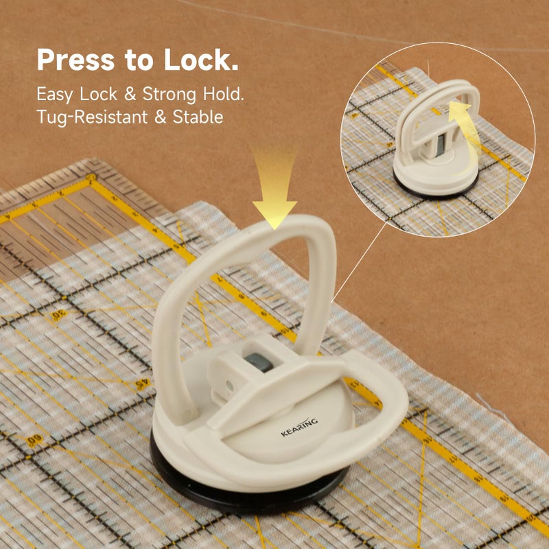 KEARING Heavy Duty Suction Cups Ruler Handle for Quilting Patchwork Ruler, Off-White Strong Grip Quilters Handle with Single Suction Cup for Sewing, Crafting & Screen Repair Tools - Image 3