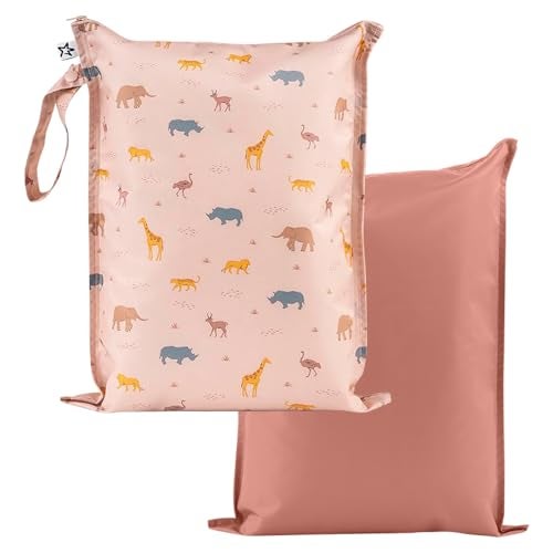 Tiny Twinkle Mess Proof Wet Bags 2Pack Reusable Waterproof Wet Bags for Swimsuits Baby Clothes Travel Diaper Bag Petite Safari - Image 1