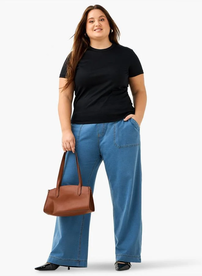 Ulla Popken Plus Size Ulla Popken Wide Leg Jeans with Pockets