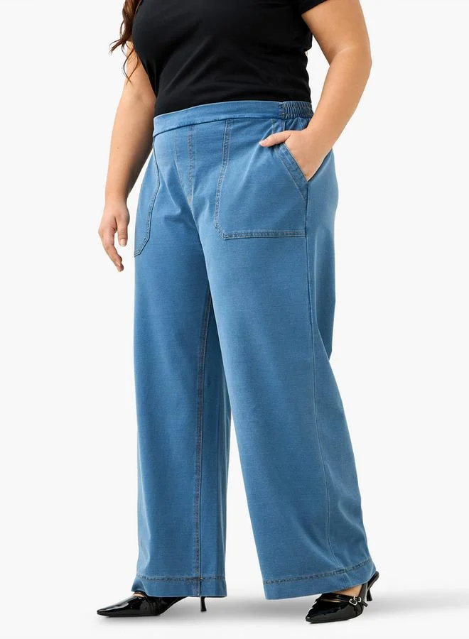 Ulla Popken Plus Size Ulla Popken Wide Leg Jeans with Pockets