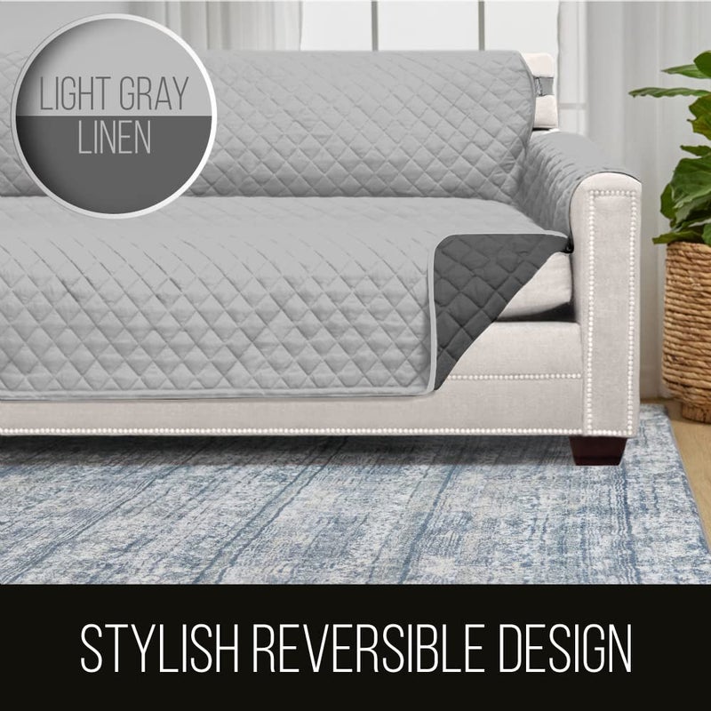 Sofa Shield Armchair Slip Cover with Patented Strap, Cushion Protector, US Designed Reversible Stain and Dog Tear Resistant Slipcover, 48 inch Seat, Washable Covers for Dogs Pets, Light Gray Charcoal - Image 5