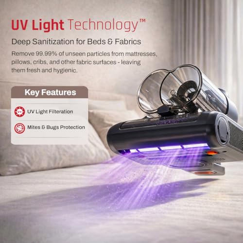 DOMESTICA Dustro Bed Vacuum Cleaner for Home | 13 KPA Suction, Smart Dust Sensor for Mattress, Sofa | Ultrasonic Waves, UV-C Light, 60°C Hot Air | 45,000 RPM | HEPA Filter for Dust Mites, Pet Hair - Image 3