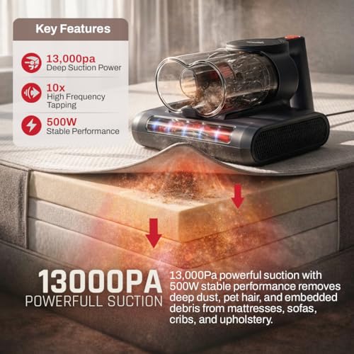 DOMESTICA Dustro Bed Vacuum Cleaner for Home | 13 KPA Suction, Smart Dust Sensor for Mattress, Sofa | Ultrasonic Waves, UV-C Light, 60°C Hot Air | 45,000 RPM | HEPA Filter for Dust Mites, Pet Hair - Image 4