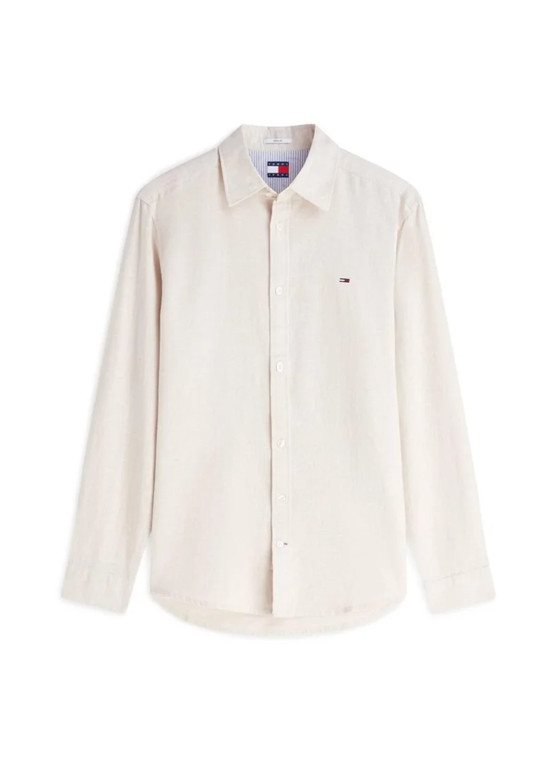 Tommy Jeans Classic Beige Regular Fit Linen Blend Shirt for Men | Best Price UAE