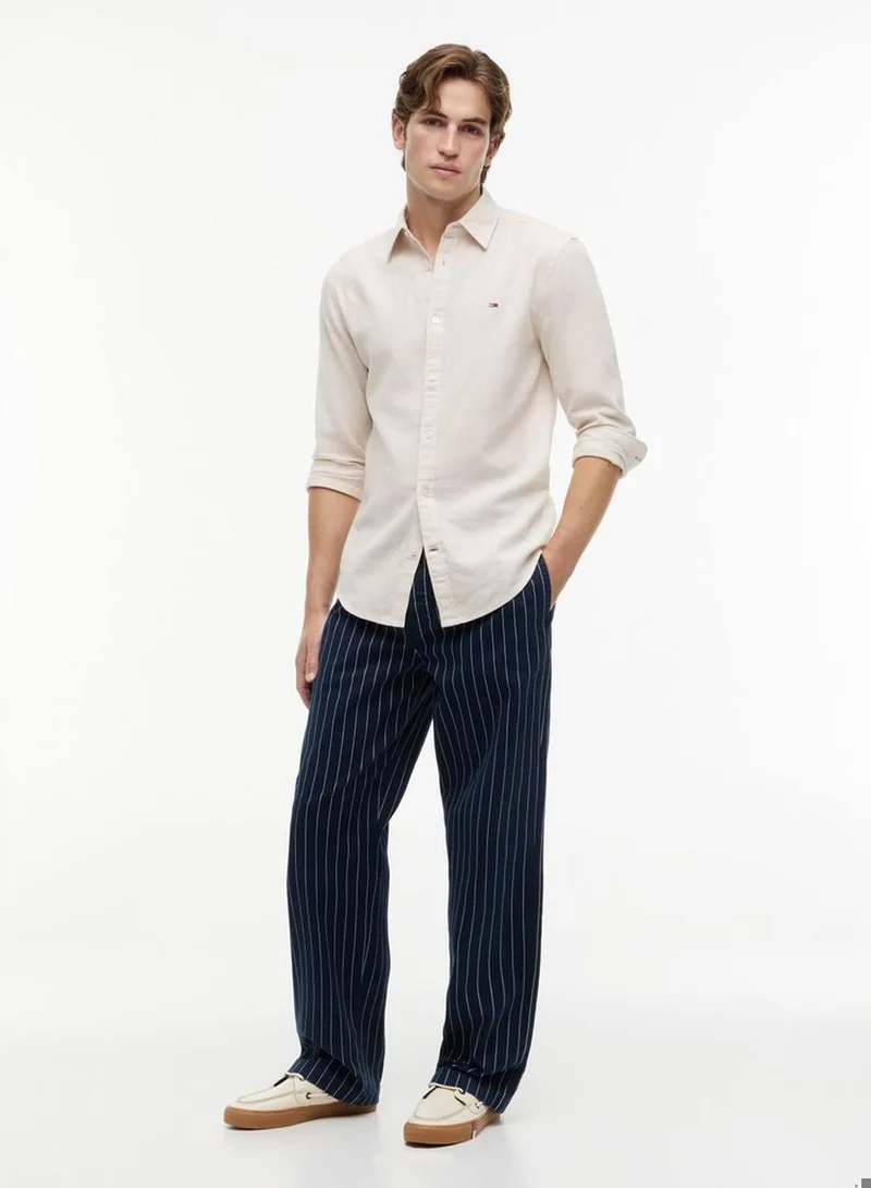 Tommy Jeans Classic Beige Regular Fit Linen Blend Shirt for Men | Best Price UAE
