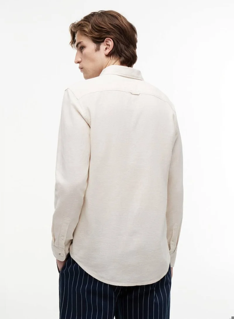 Tommy Jeans Classic Beige Regular Fit Linen Blend Shirt for Men | Best Price UAE