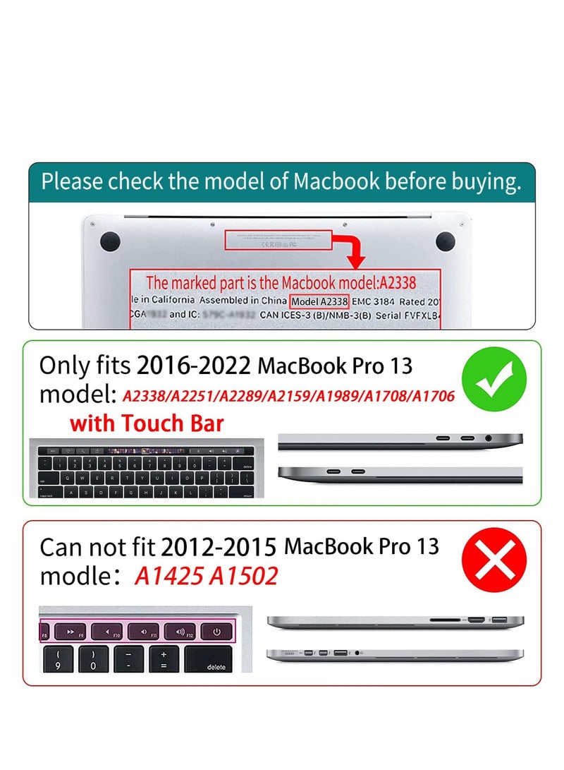 جراب متوافق مع MacBook Pro مقاس 13 بوصة M2 2023--21، 2020-2016 M1 A2338 A2251 A2289 A2159 A1989 A1706 A1708 Touch Bar، جراب صلب لامع شفاف + غطاء لوحة مفاتيح + واقي شاشة - Image 2