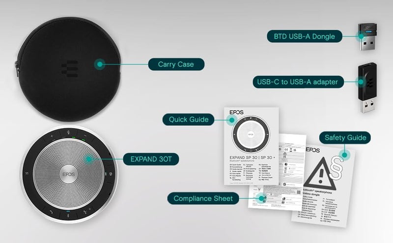 EPOS Expand SP 30T (1000225) Portable Bluetooth Speakerphone - Instant Conferencing Anywhere - Sound-Enhanced - PC, Mobile Phone & Softphone Connection - Image 4