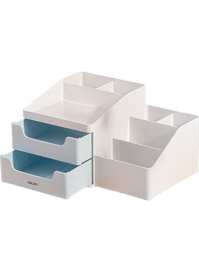 Deli [Back To School Essential] Deli Nine-Compartment Desktop Organizer Pen Holder Study Supplies Drawer Storage Box For Cosmetics And Jewelry, Light Blue 8900 - Image 2
