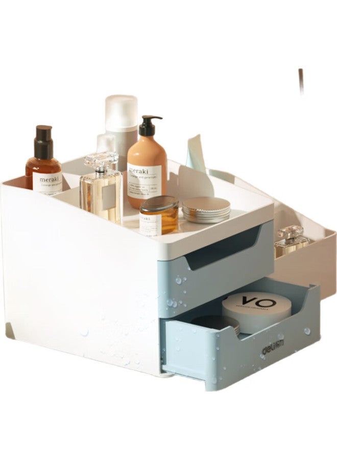 Deli [Back To School Essential] Deli Nine-Compartment Desktop Organizer Pen Holder Study Supplies Drawer Storage Box For Cosmetics And Jewelry, Light Blue 8900 - Image 1